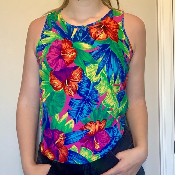 VTG Colorful Tropical Print Sleeveless Top - Picture 6 of 10